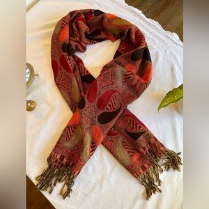 Colourful Soft Pashmina Shawl Scarf in Orange, Red, Black, and Green